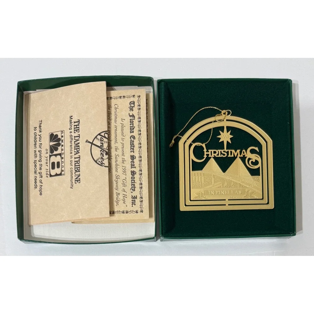 1997 Florida Easter Seal Society Skyway Bridge 24k GoldBrass 1375 Ornament Boxed